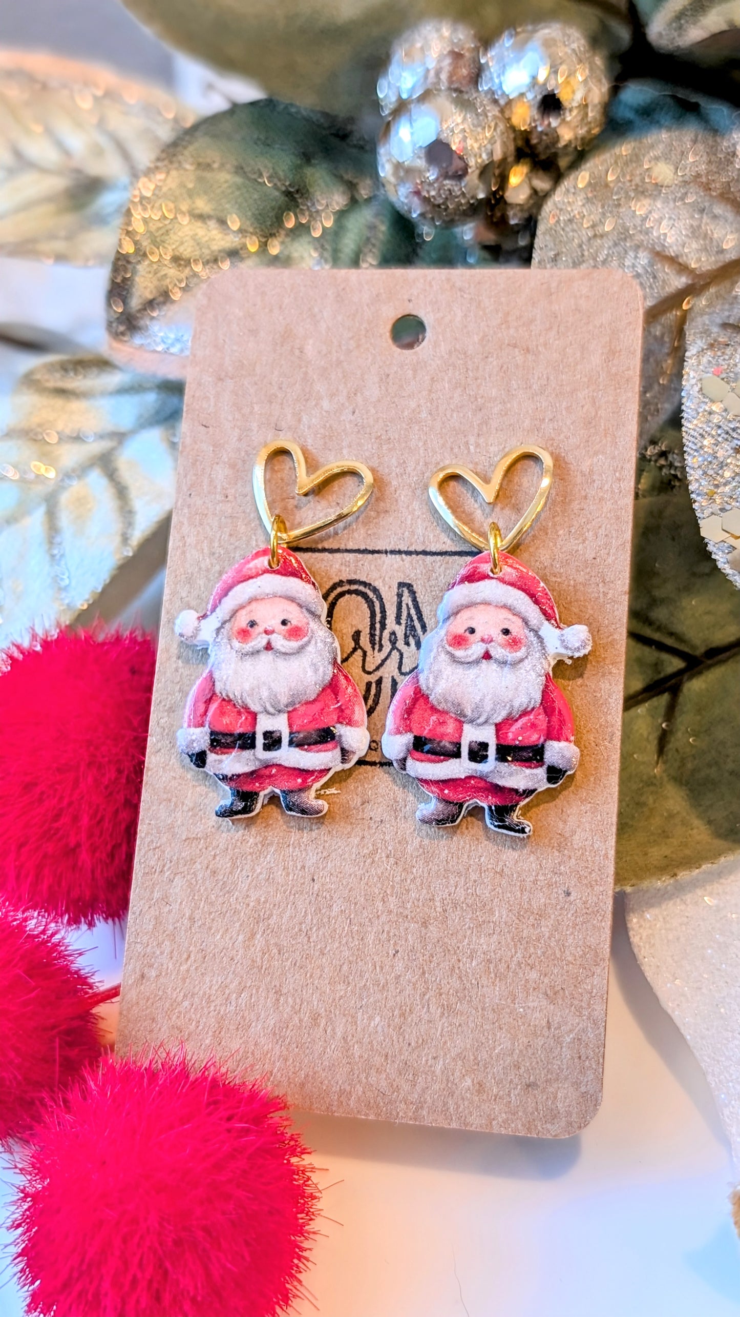 Christmas Santa polymer clay statement dangle earrings