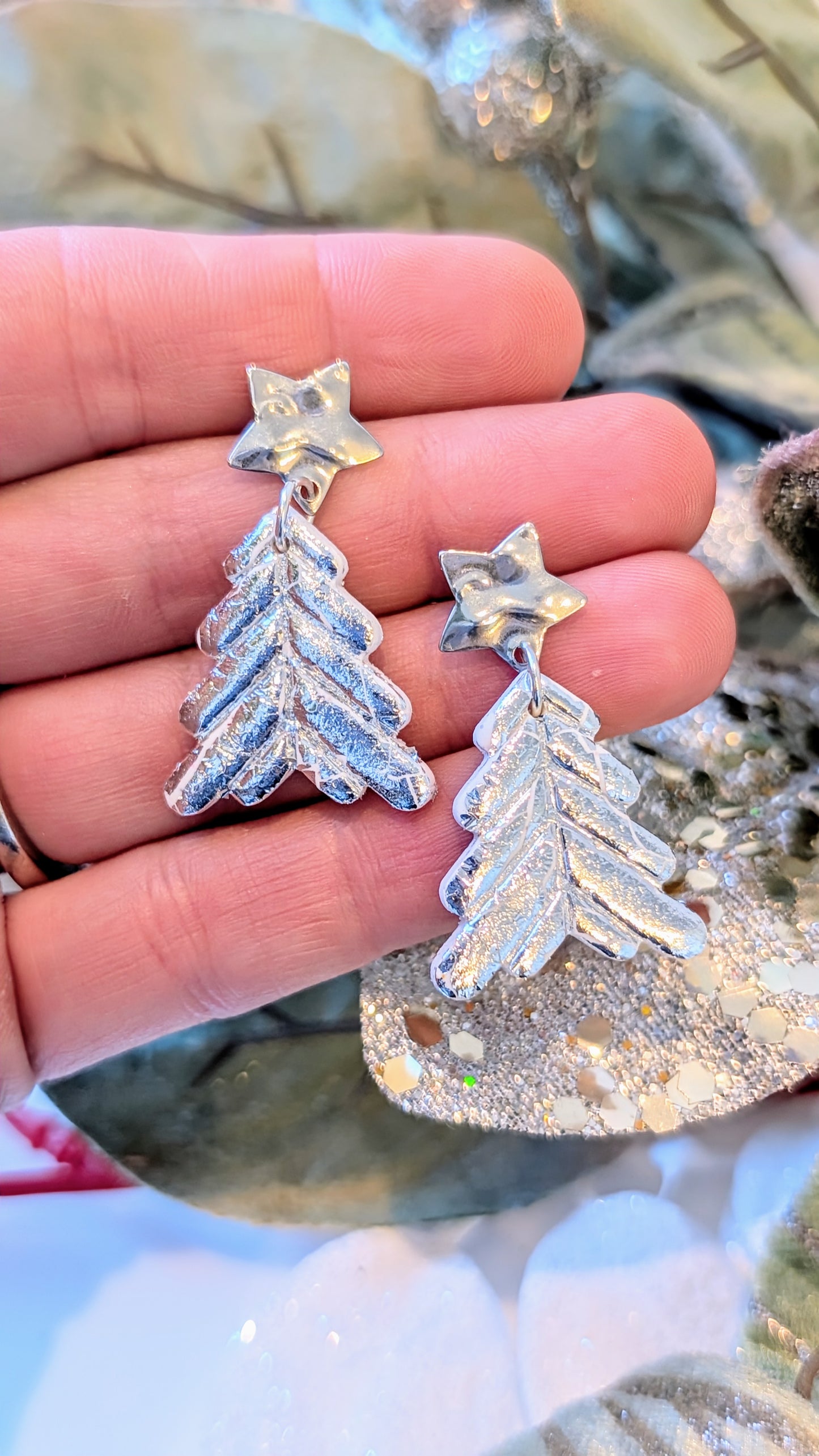 Christmas tree polymer clay statement dangle earrings