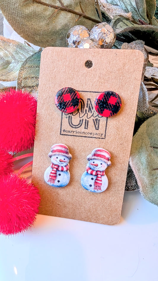 Snowman 2-piece stud earrings set