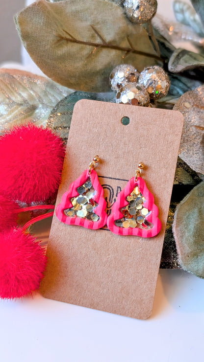 Christmas tree glitter dangle earrings