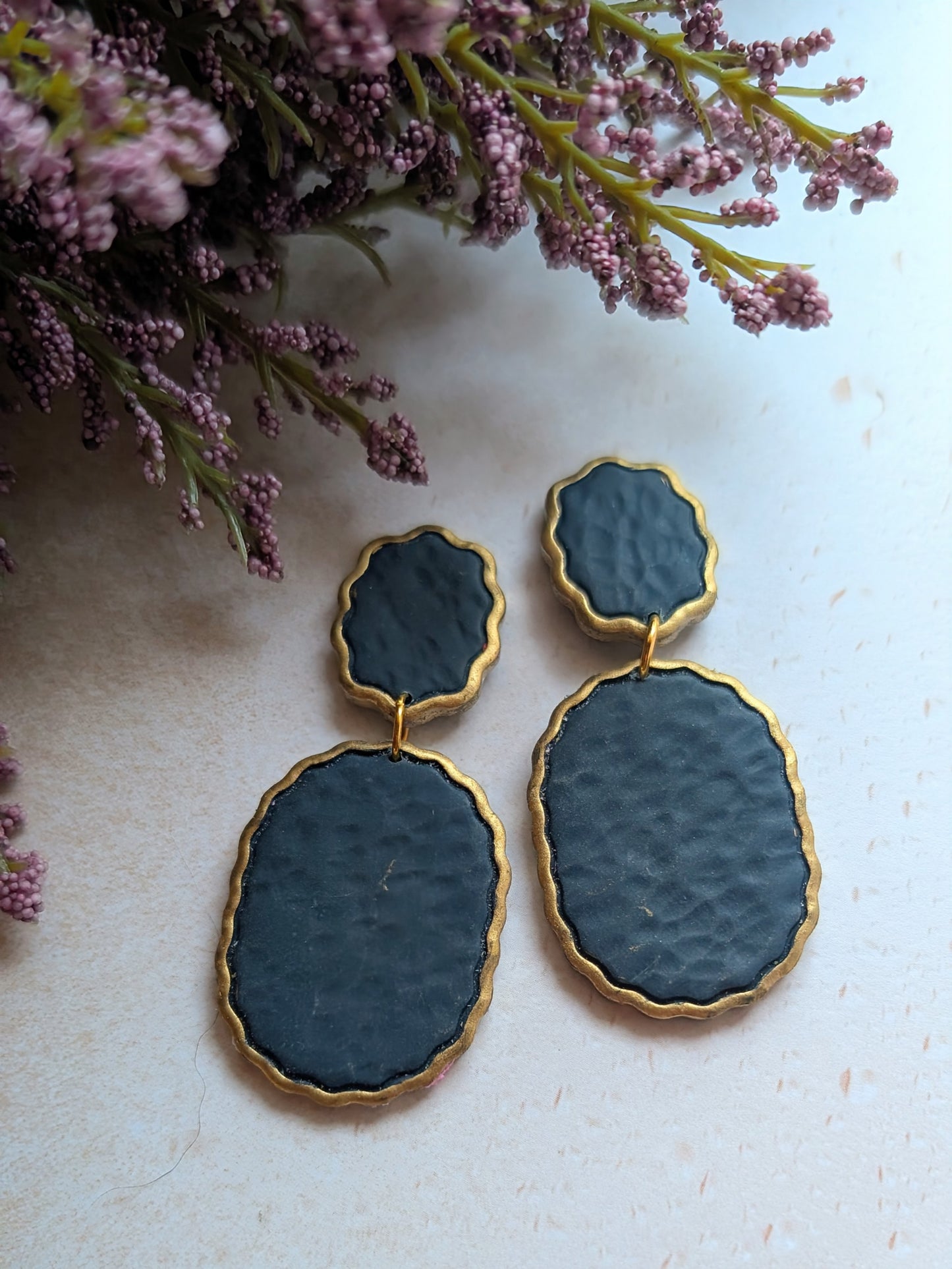 Gold-Lined Scallop Dangles / Solid Color / Boho / Preppy / Lightweight Polymer earrings