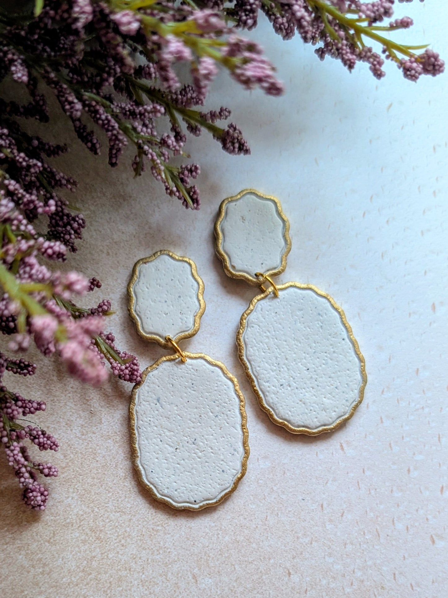 Gold-Lined Scallop Dangles / Solid Color / Boho / Preppy / Lightweight Polymer earrings