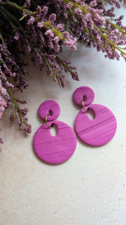 Textured Circle Dangles / Solid Color / Boho / Preppy / Lightweight Polymer earrings