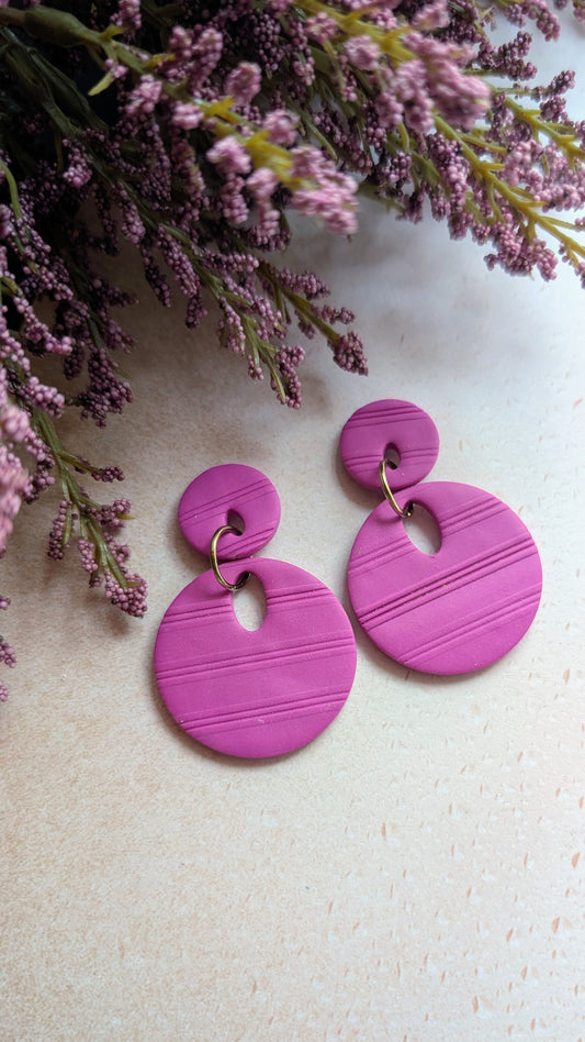 Textured Circle Dangles / Solid Color / Boho / Preppy / Lightweight Polymer earrings