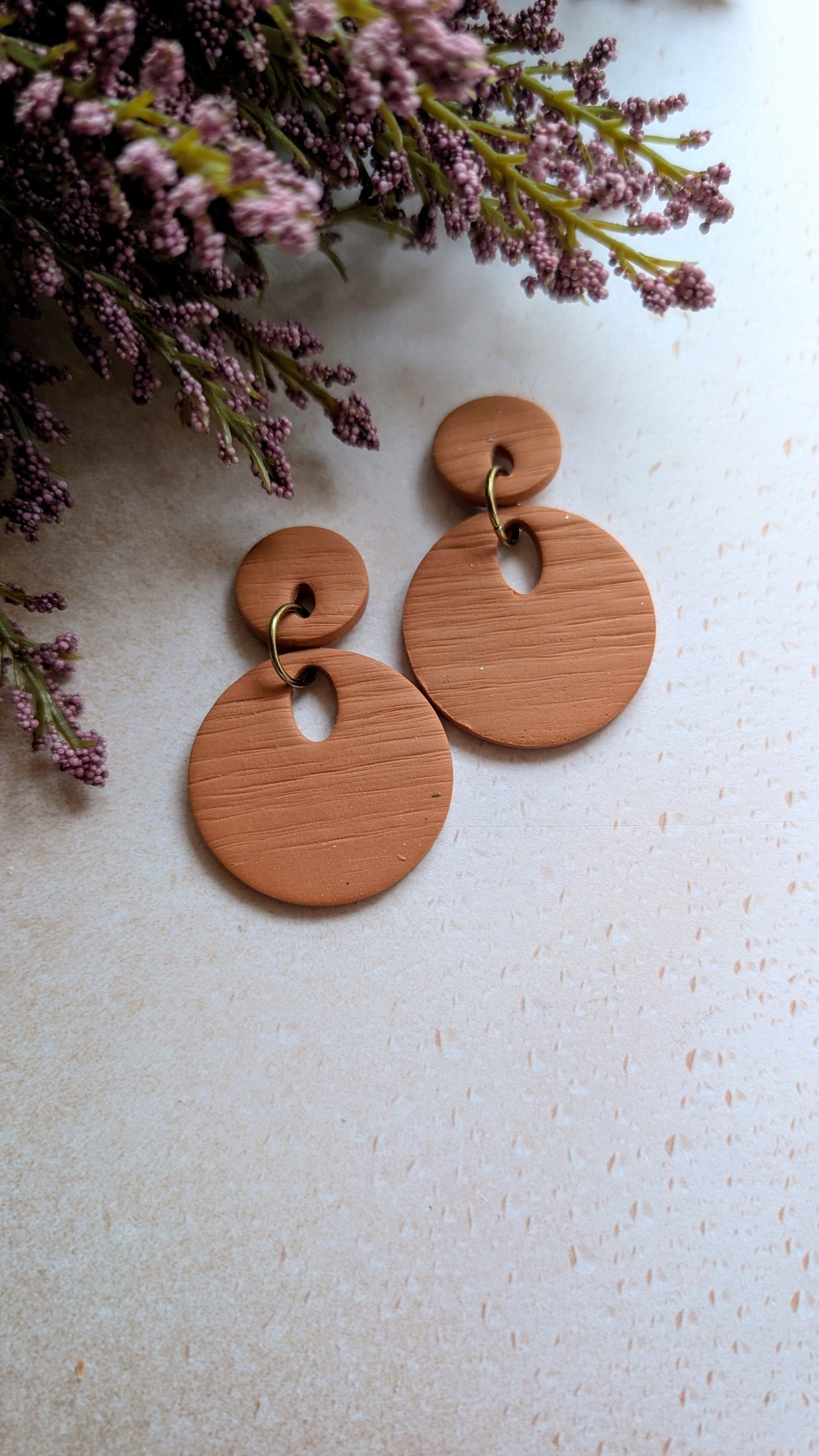 Textured Circle Dangles / Solid Color / Boho / Preppy / Lightweight Polymer earrings