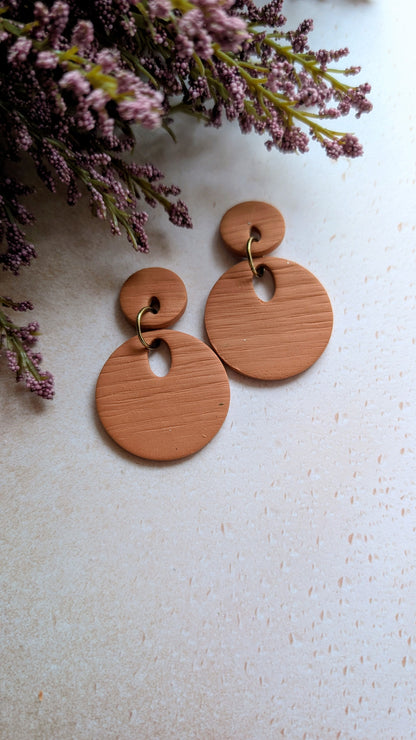 Textured Circle Dangles / Solid Color / Boho / Preppy / Lightweight Polymer earrings