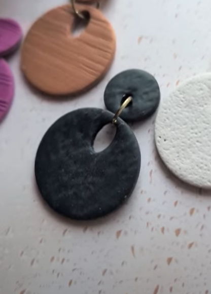 Textured Circle Dangles / Solid Color / Boho / Preppy / Lightweight Polymer earrings