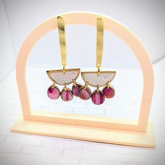 Boho Pink and Gold DangleEarrings / pink statement earrings / lightweight