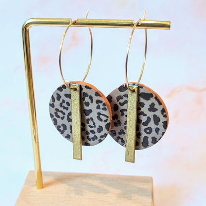 Leopard Print circle hoop earrings / Fall Accessories / leopard print and red / Polymer Clay / handpainted / color pop / red orange cheetah