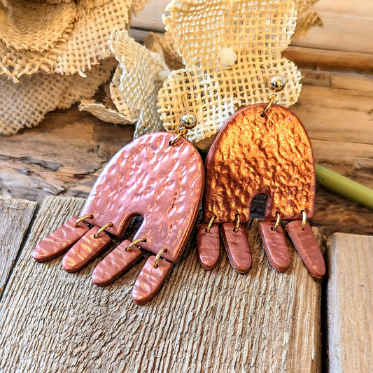 Rust Shimmer Arch Earrings / Boho Lightweight earrings / Texas / Fall accessories /organic shaped / orange earrings for fall / unique jewelr