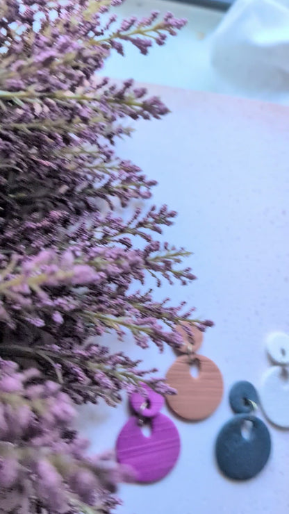 Textured Circle Dangles / Solid Color / Boho / Preppy / Lightweight Polymer earrings