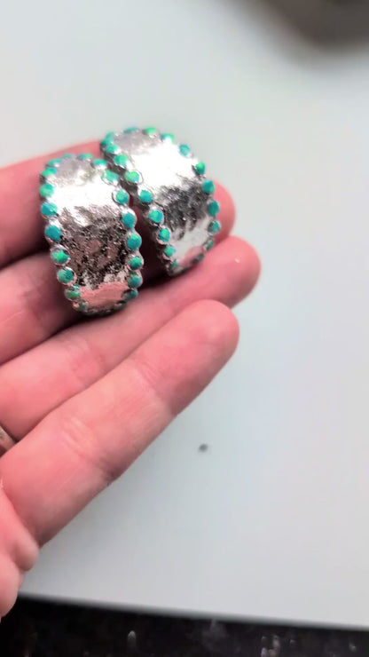 Silver and turquoise huggies