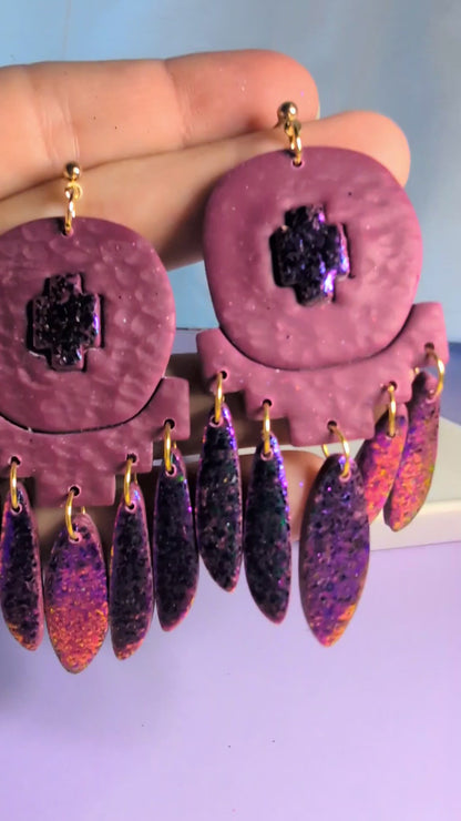 Mulberry and glitter earrings
