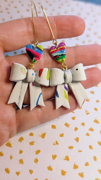 Colorful Heart Bow Dangles