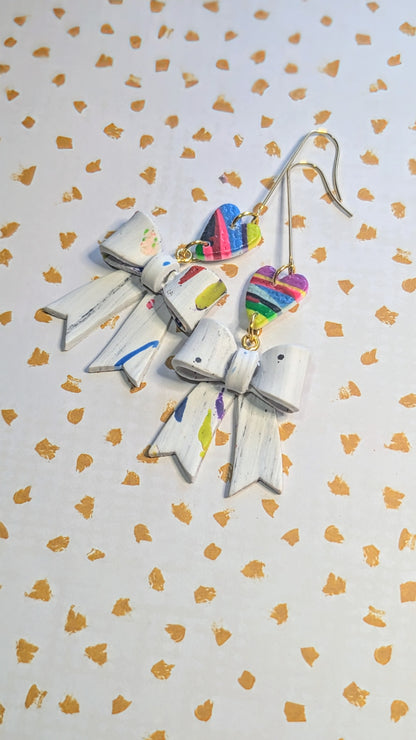 Colorful Heart Bow Dangles