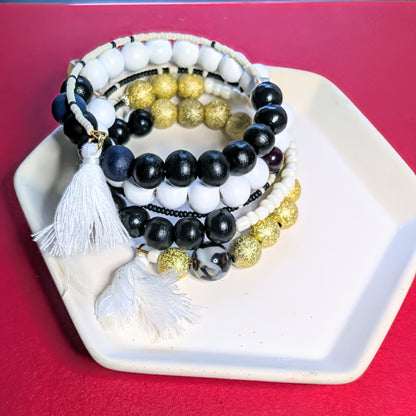 Black, Navy, White and Gold Wrap Bracelet