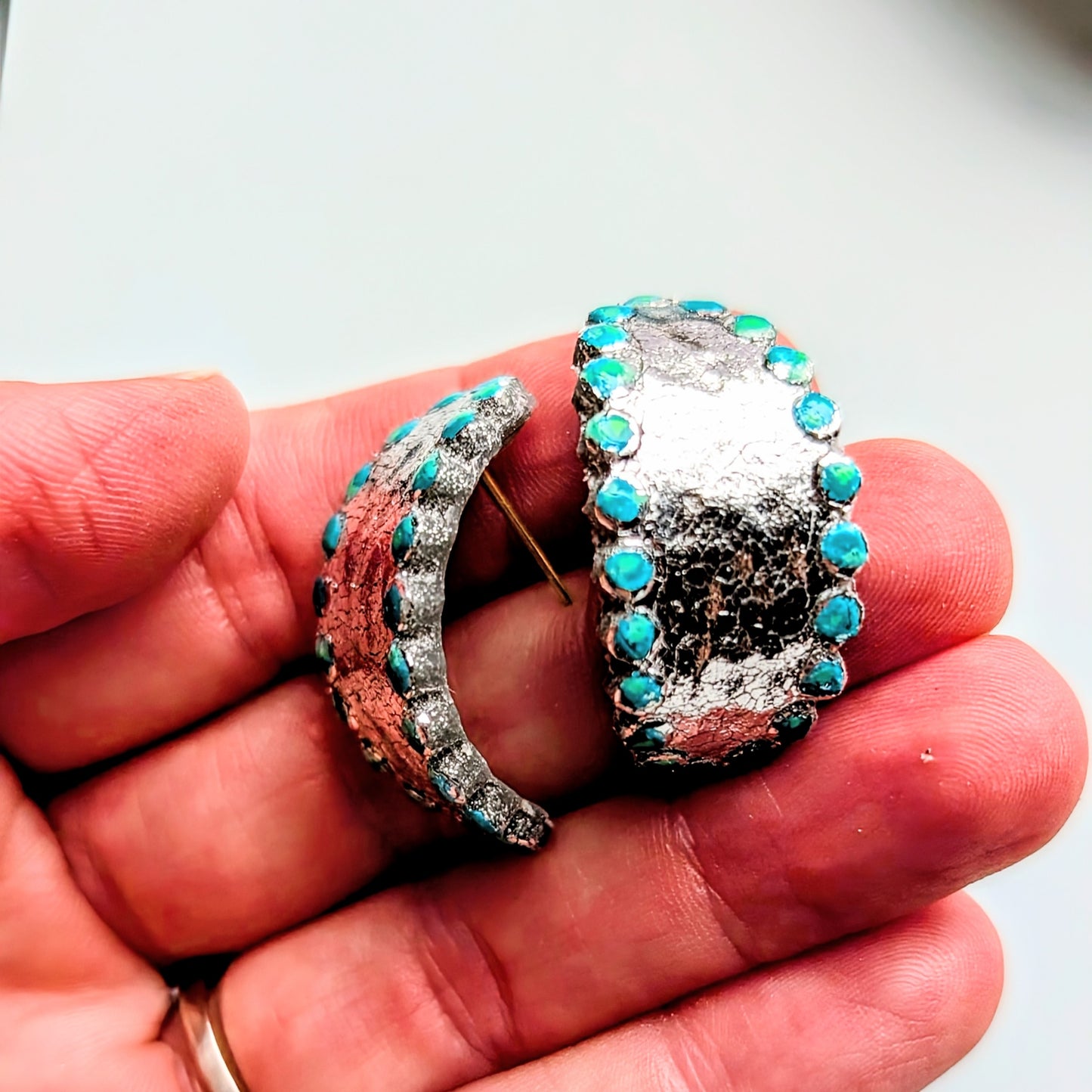 Silver and turquoise huggies