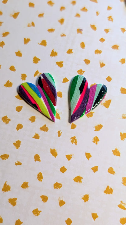 Rainbow Stripe Heart Studs