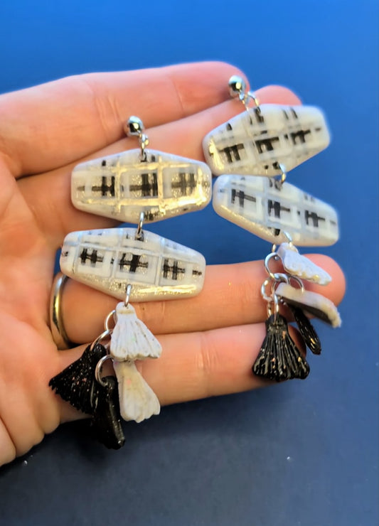 Black, White & Silver Plaid Dangles