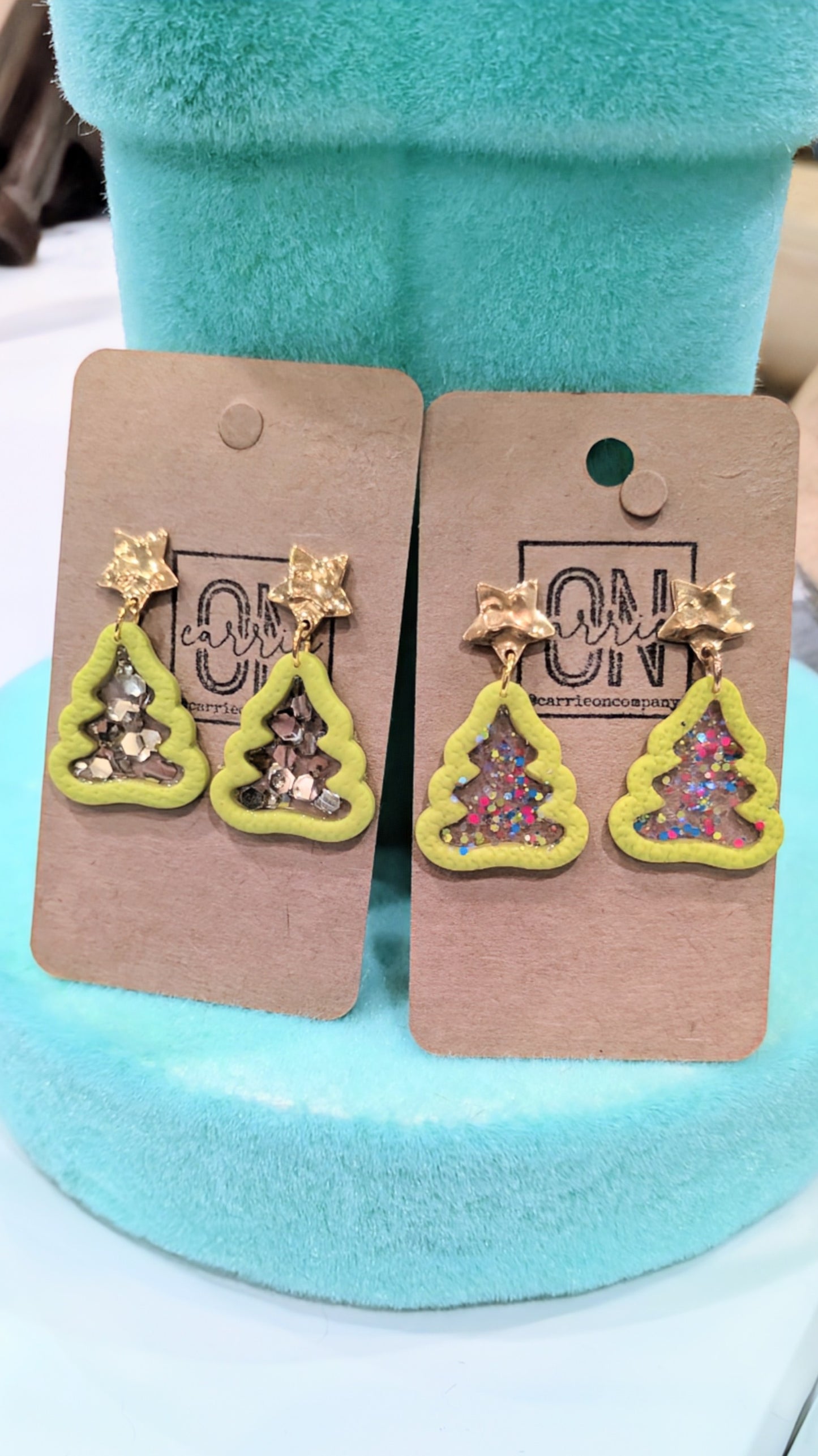 Christmas tree glitter dangle earrings