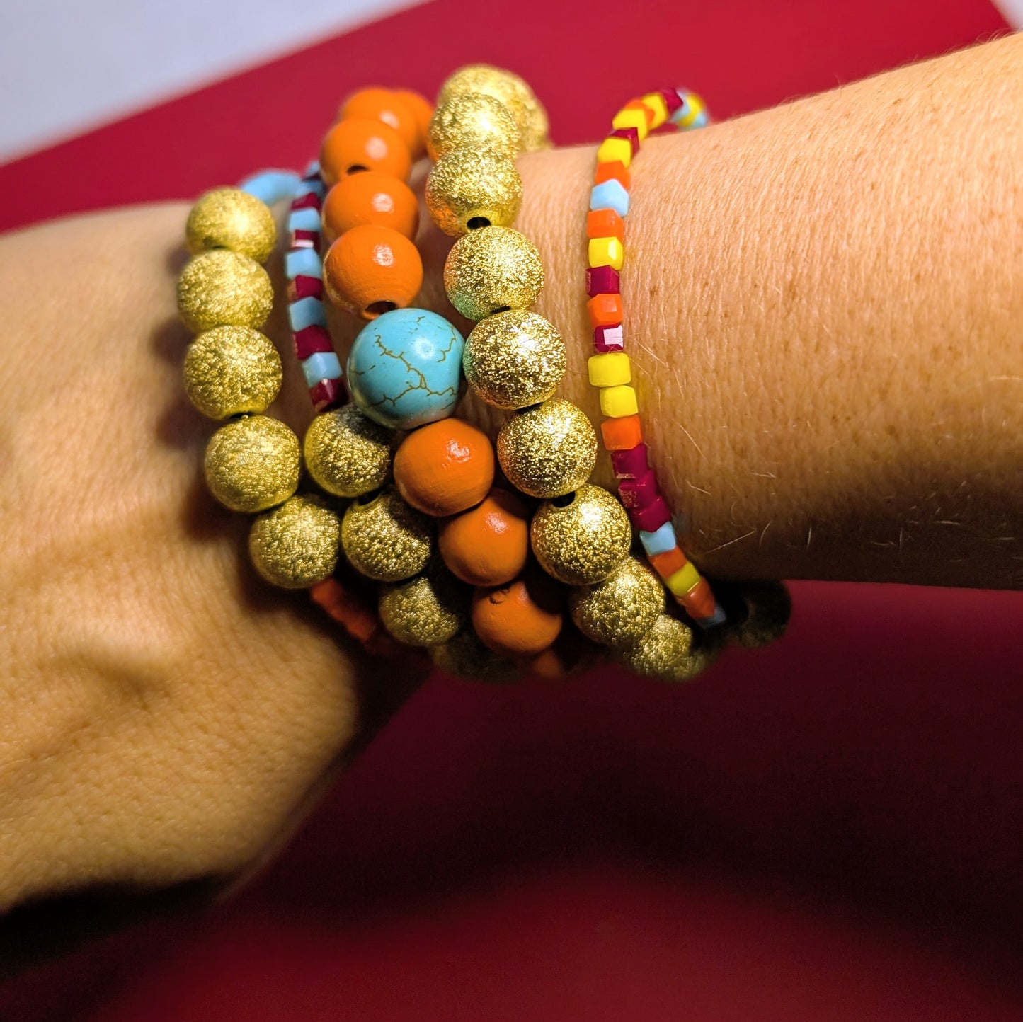 Gold, Apricot, Sky Blue, Yellow,& Crimson Wrap Bracelet