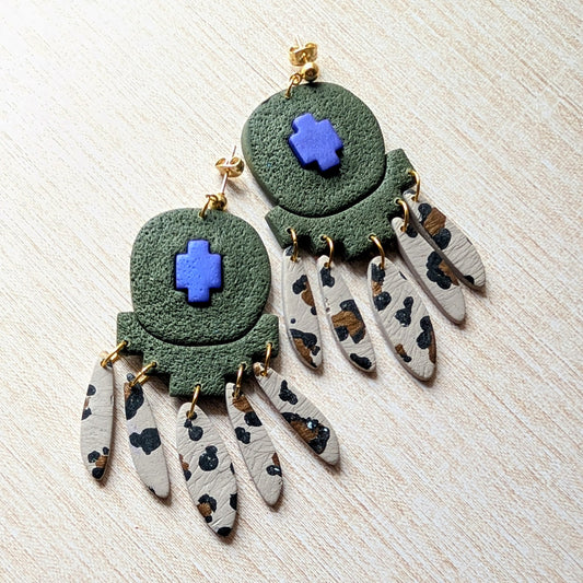 Army Green and Blue leopard earrings