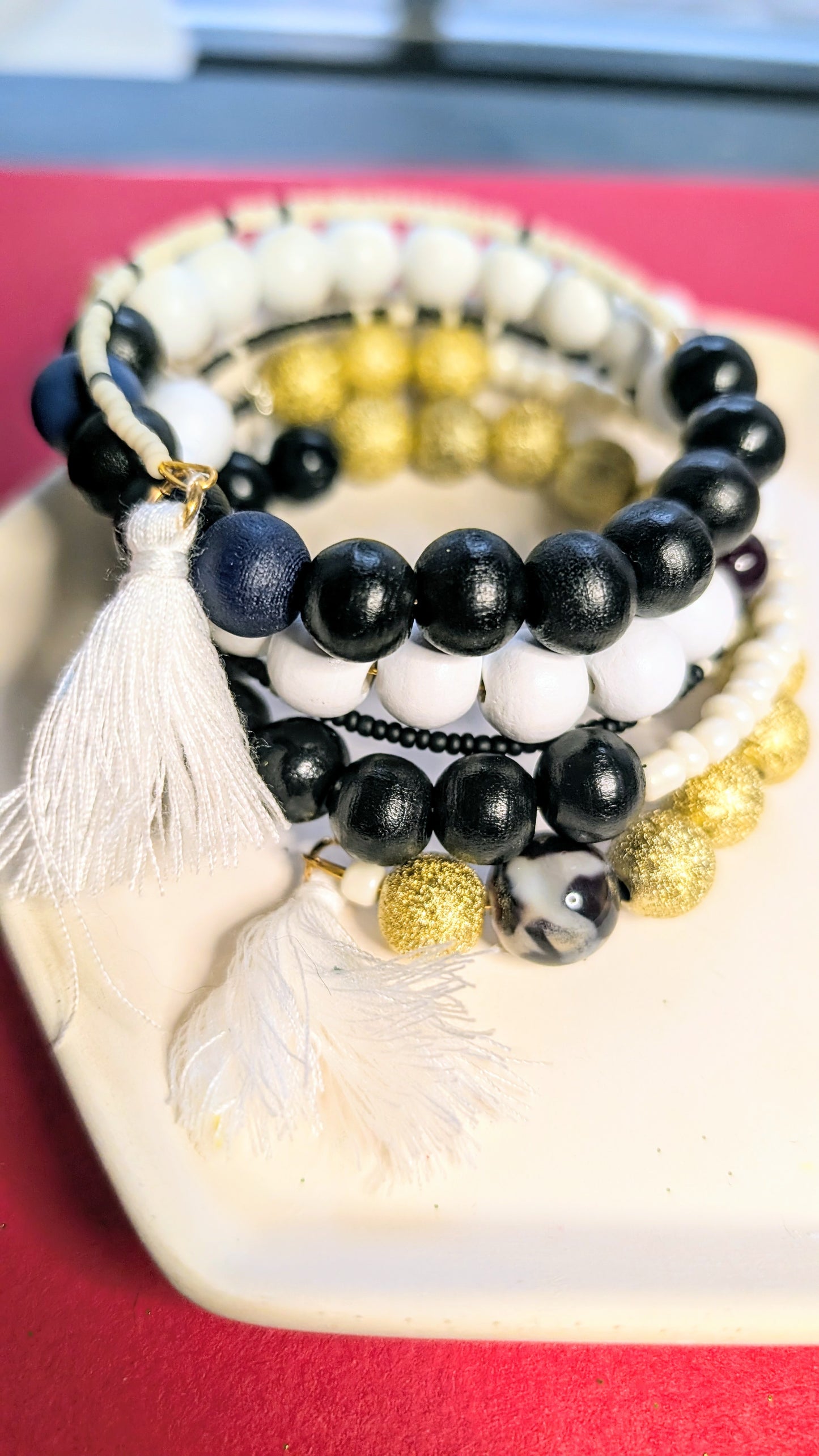 Black, Navy, White and Gold Wrap Bracelet