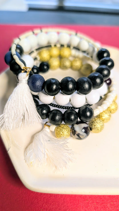 Black, Navy, White and Gold Wrap Bracelet