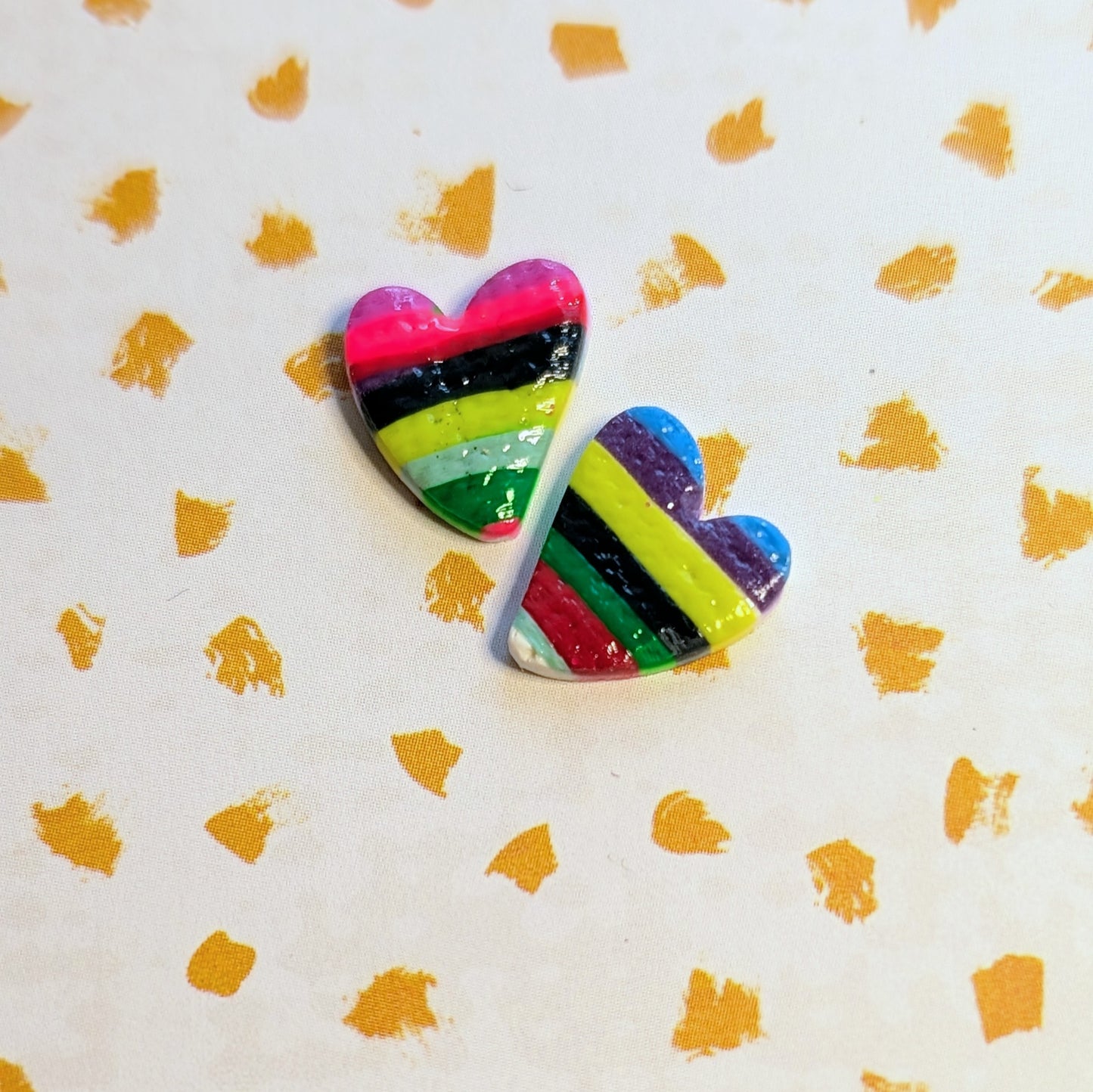 Rainbow Stripe Heart Studs