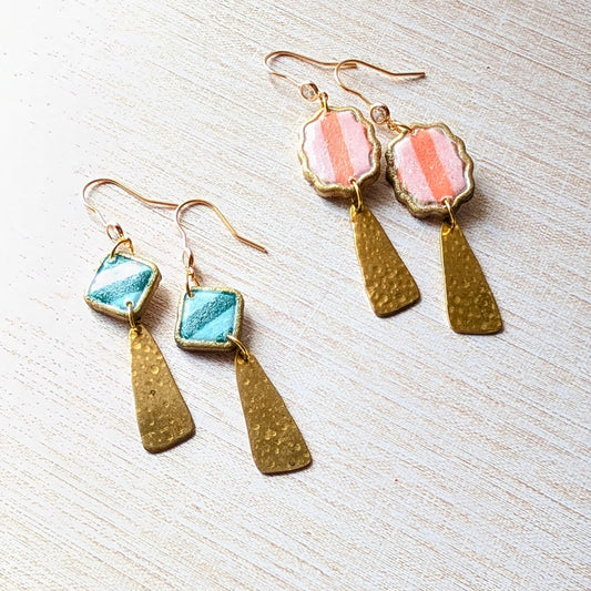 Summer Stripe Brass Dangle Earrings