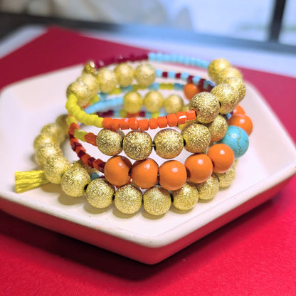 Gold, Apricot, Sky Blue, Yellow,& Crimson Wrap Bracelet