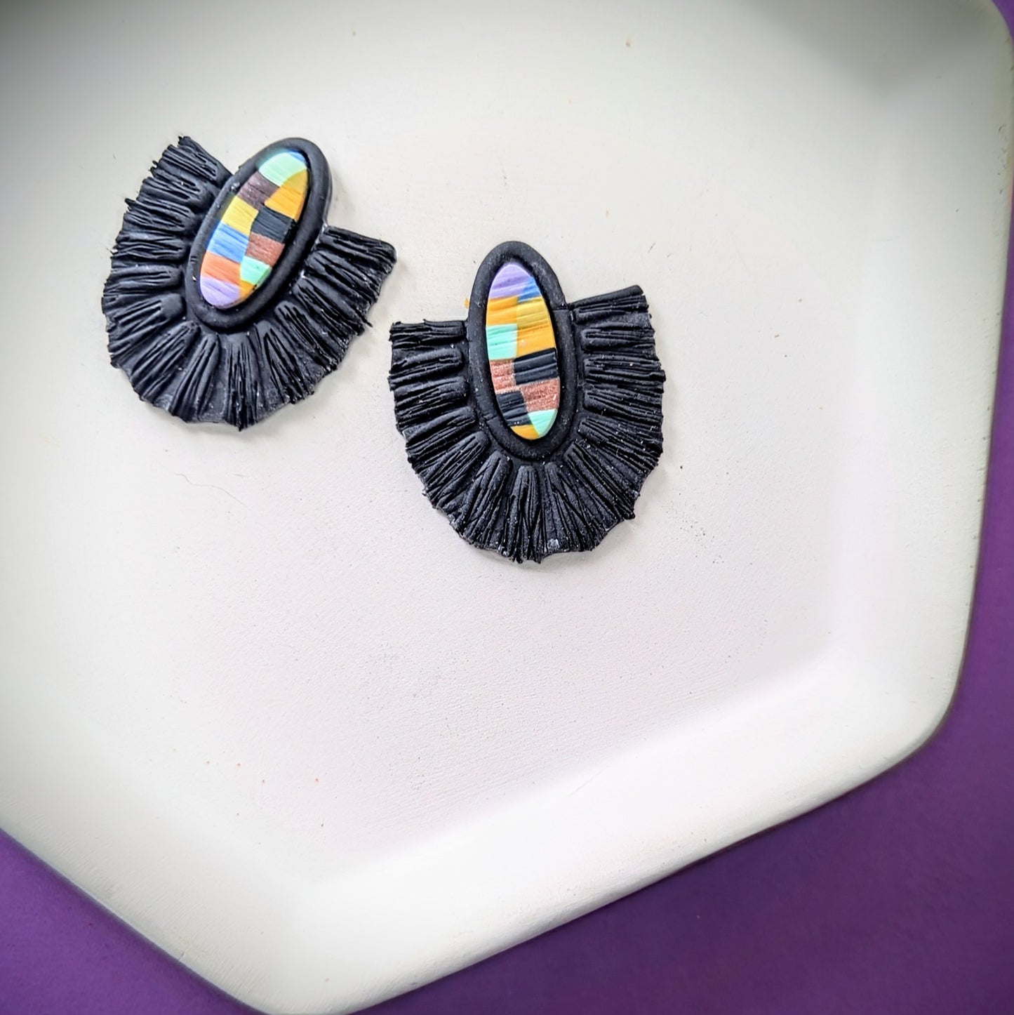 Black macrame-style statement Studs