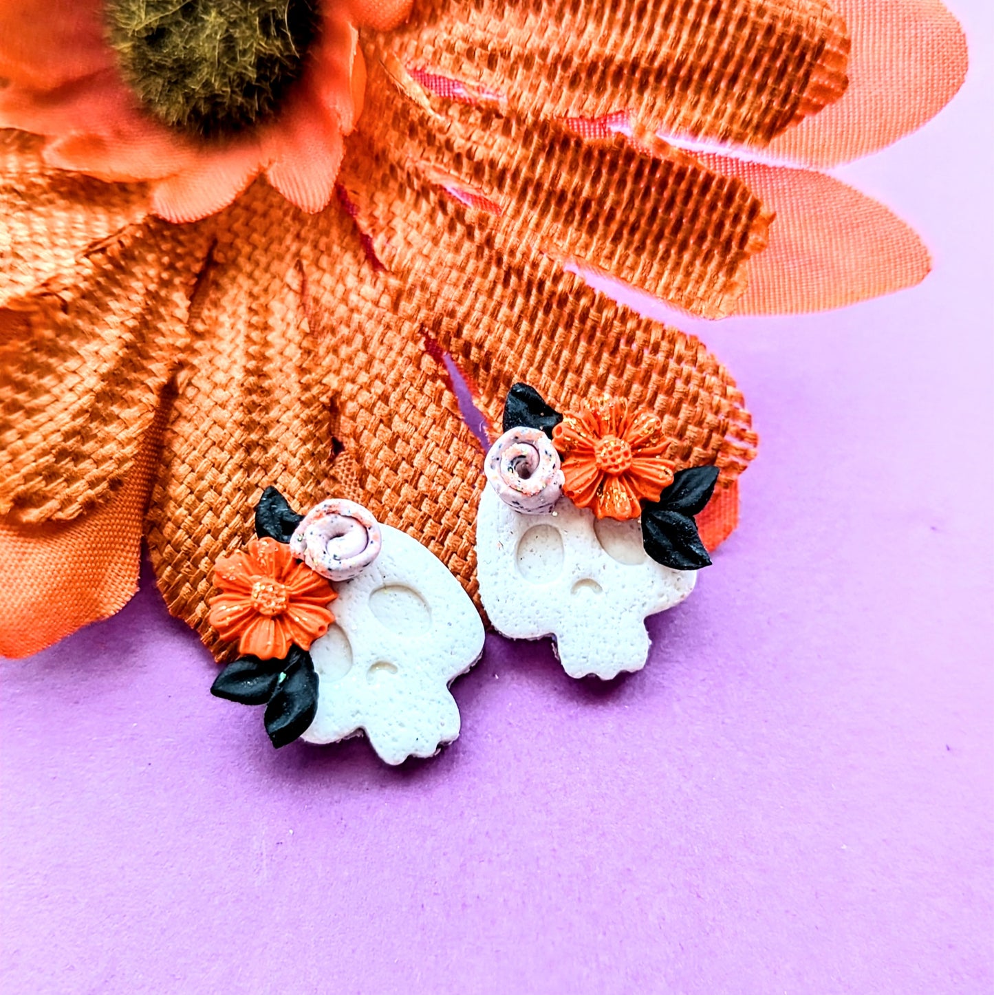 Floral Sugar Skulls Studs - 1"