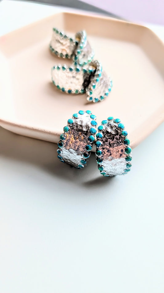 Silver and turquoise huggies