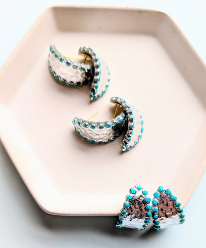 Silver and turquoise huggies