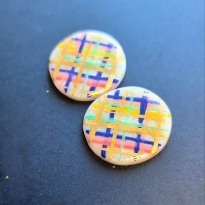 Rainbow Plaid Large Studs