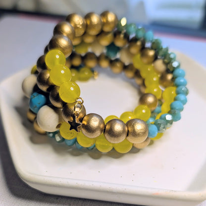 Gold, Yellow, Ivory, and Turquoise wrap bracelet