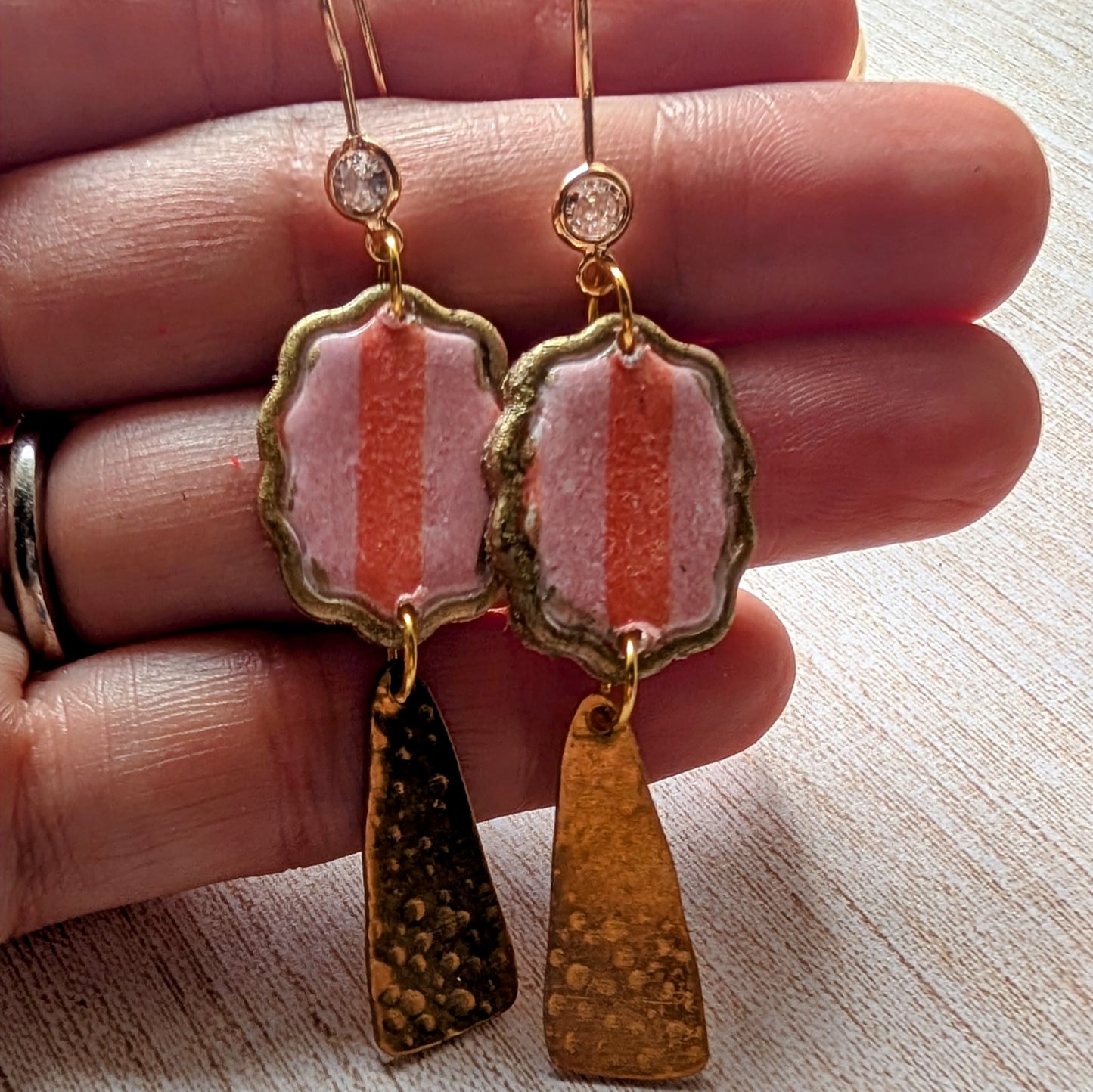 Summer Stripe Brass Dangle Earrings
