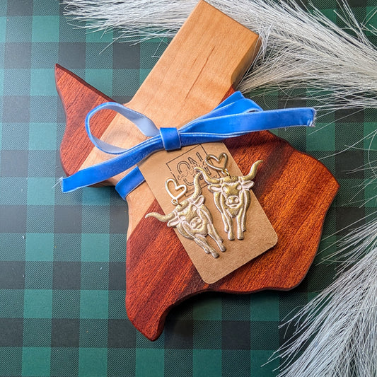 8" Texas Cutting board and earrings gift set