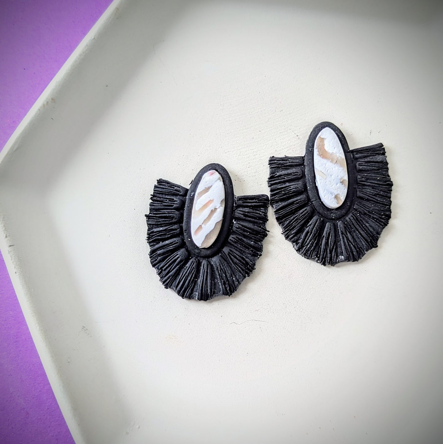 Black macrame-style statement Studs