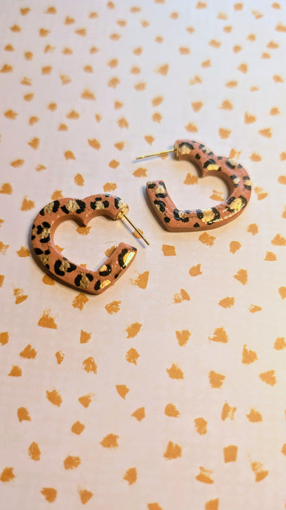 Leopard Heart Huggie Earrings
