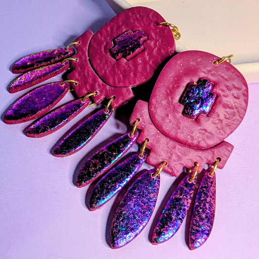 Mulberry and glitter earrings