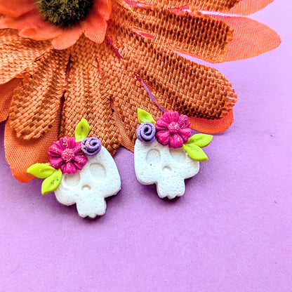 Floral Sugar Skulls Studs - 1"