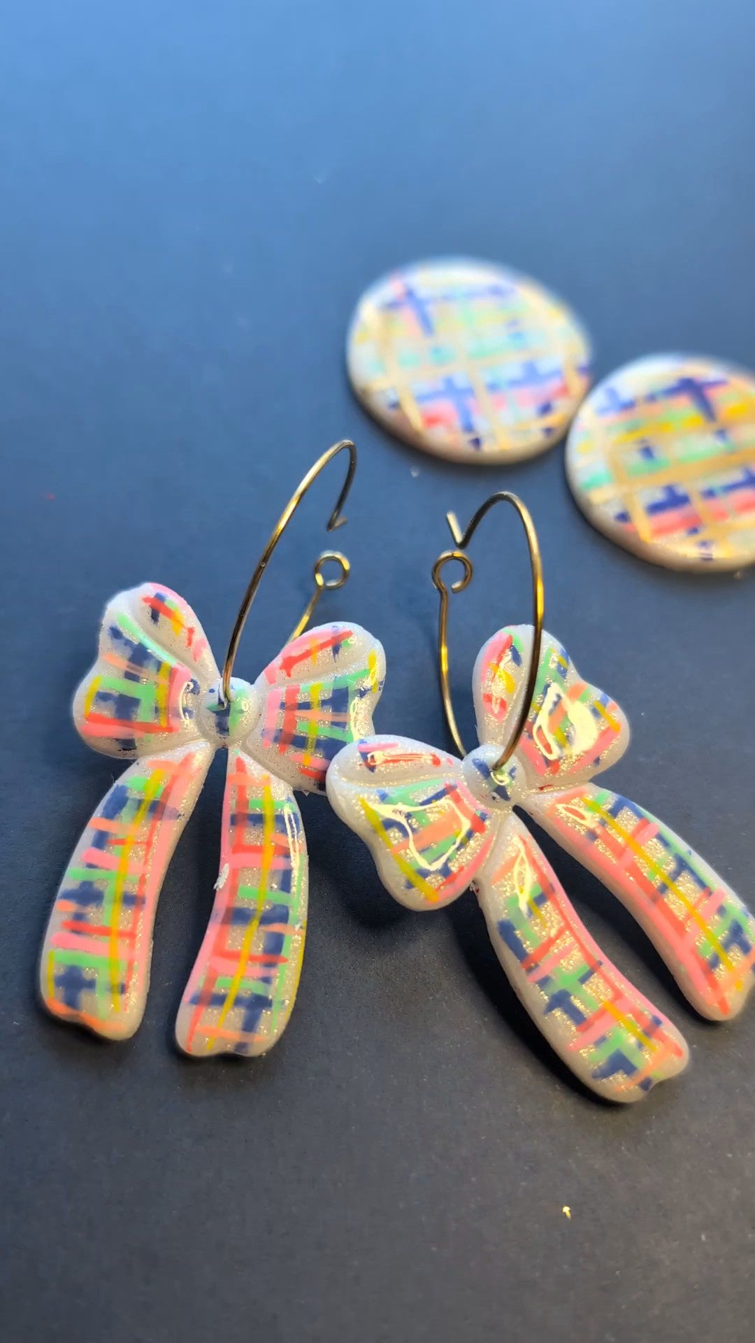 Rainbow Plaid Bow Dangles
