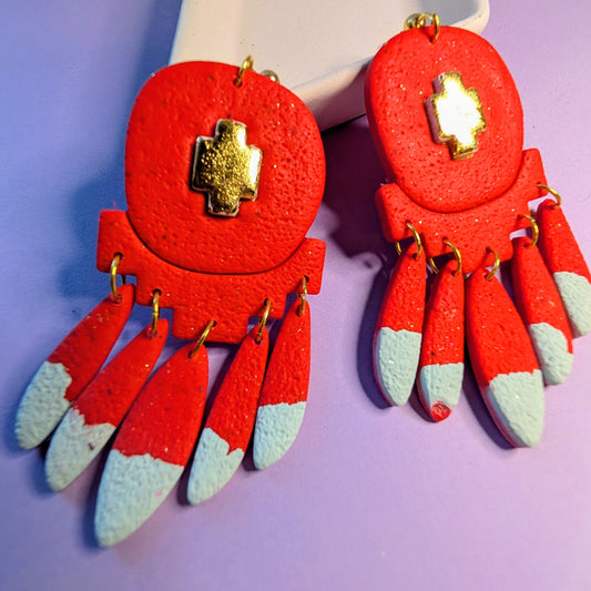 Red and aqua dip statement earrings