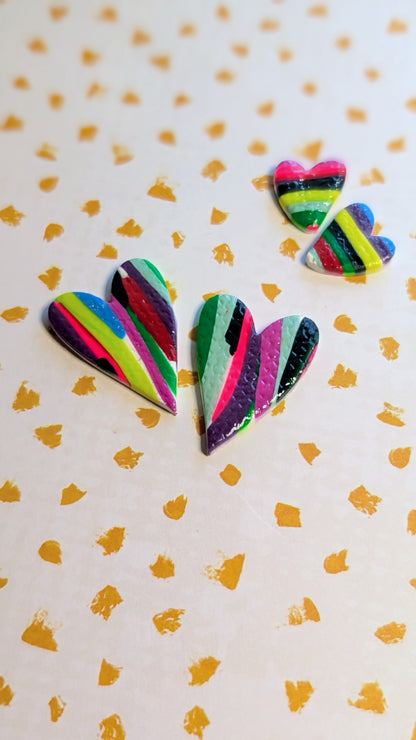 Rainbow Stripe Heart Studs