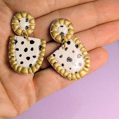 Black Dot and Gold dangle earrings