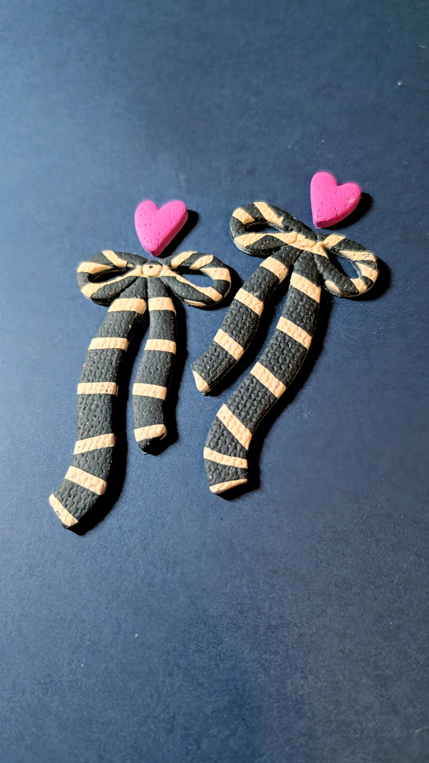 Dark Grey Striped Bow Dangles