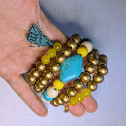 Gold, Yellow, Ivory, and Turquoise wrap bracelet