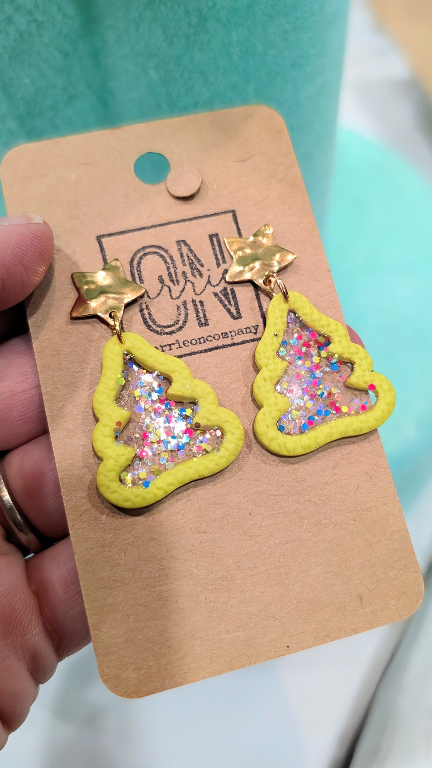 Christmas tree glitter dangle earrings